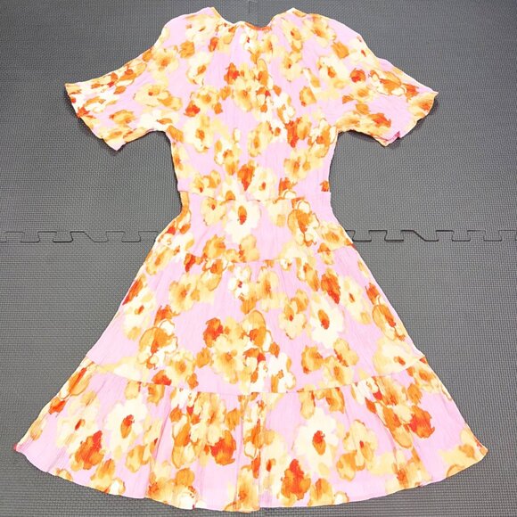 easel Dresses & Skirts - Easel Los Angeles Womens Medium Floral Print Short-Sleeve Dress Pink & Orange Li